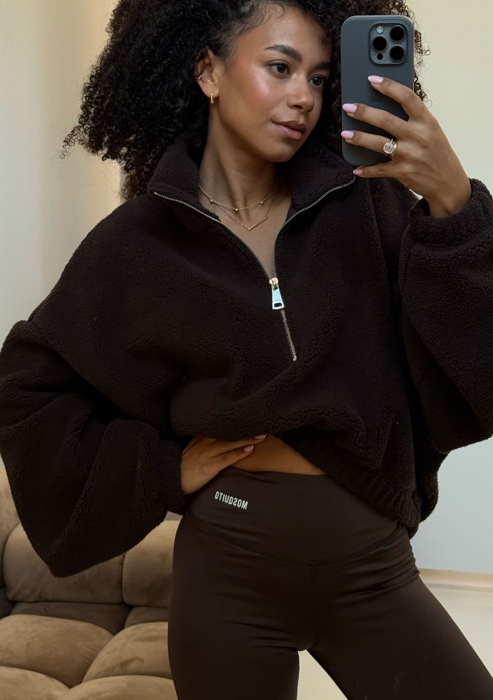 Sherpa - Bluza z grubego polaru baranek Brązowa