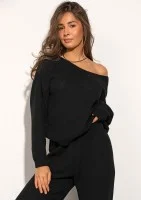 Misti - Black waffle weaved sweater