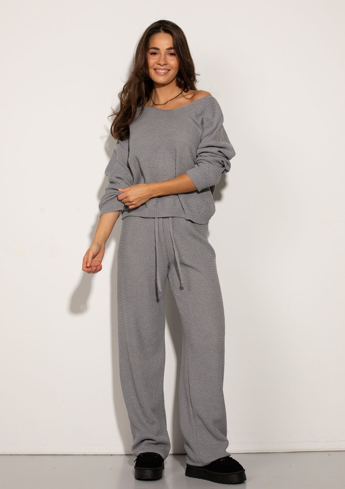 Misti - Melange grey waffle weaved pants