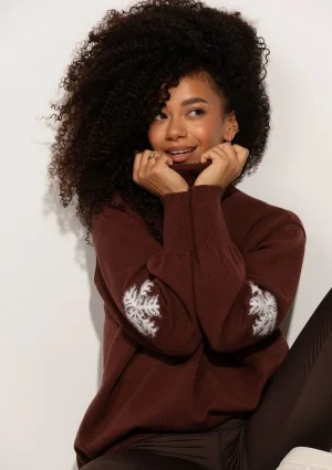 Flurry - Brown sweater with a fluffy logo and snowflakes