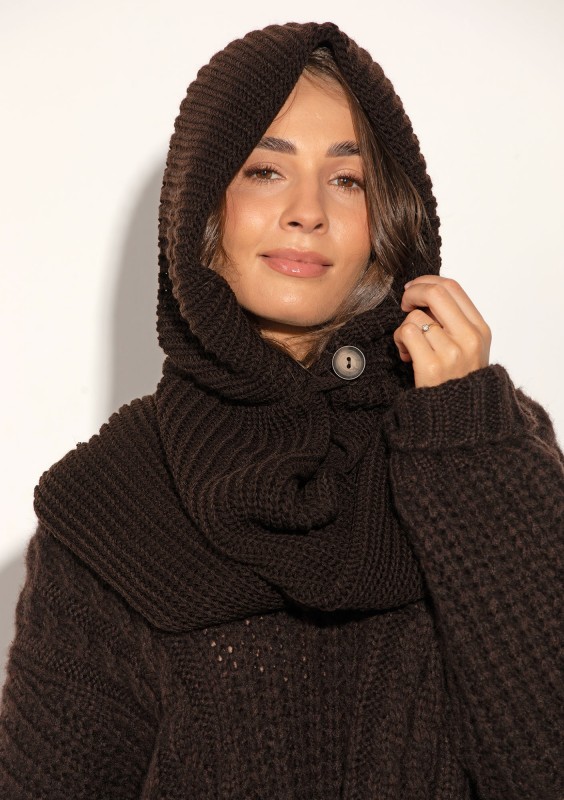 Hood Wrap - Knitted brown with a wrapping scarf