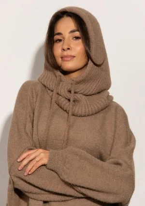 Alpaca Hood - Miękka balaclava dzianinowa Latte