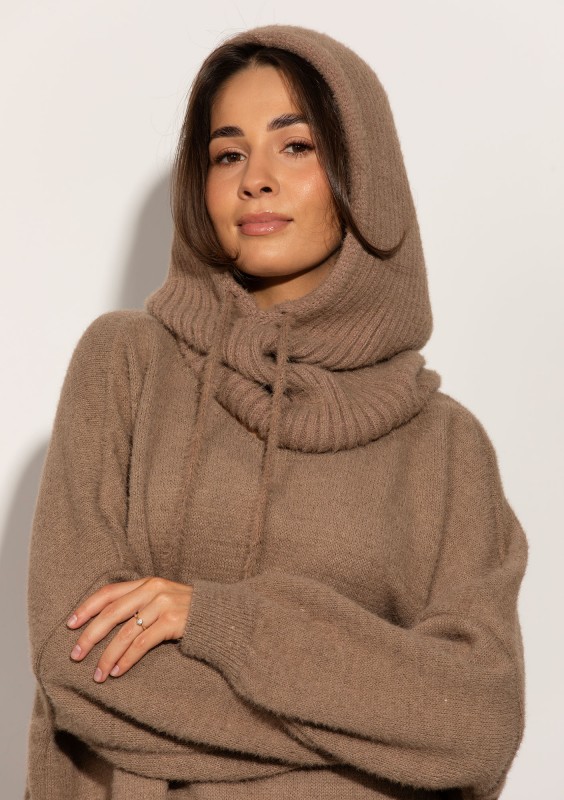 Alpaca Hood - Latte beige soft balaclava