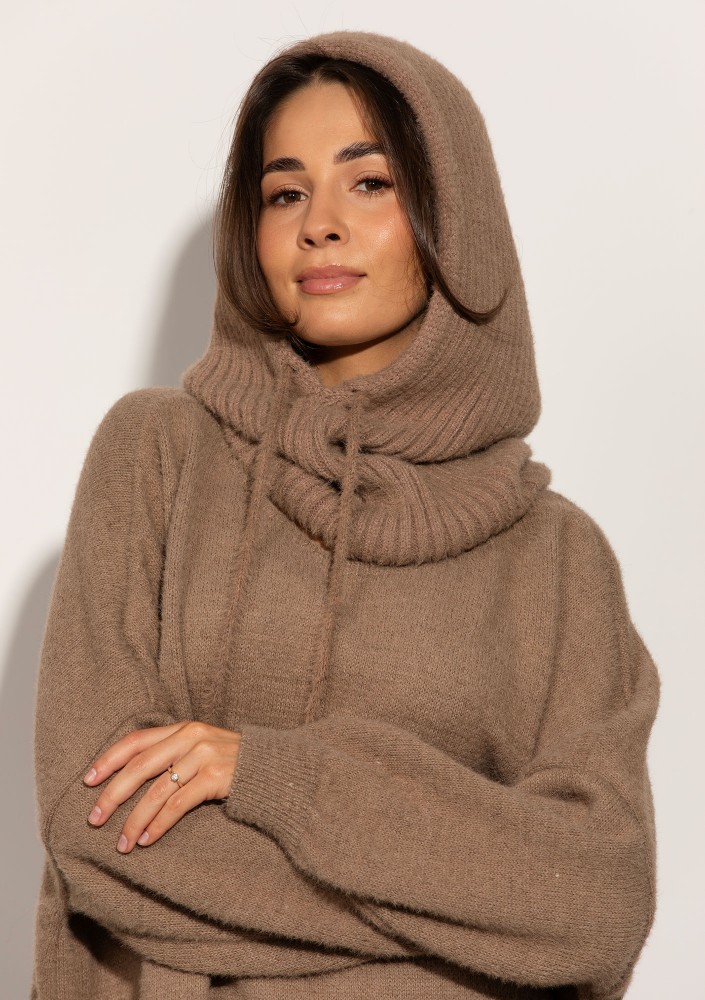 Alpaca Hood - Miękka balaclava dzianinowa Latte