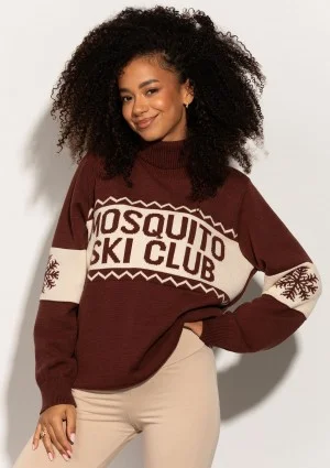 Lodge - Brown sweater with a jacquard pattern "ski club"