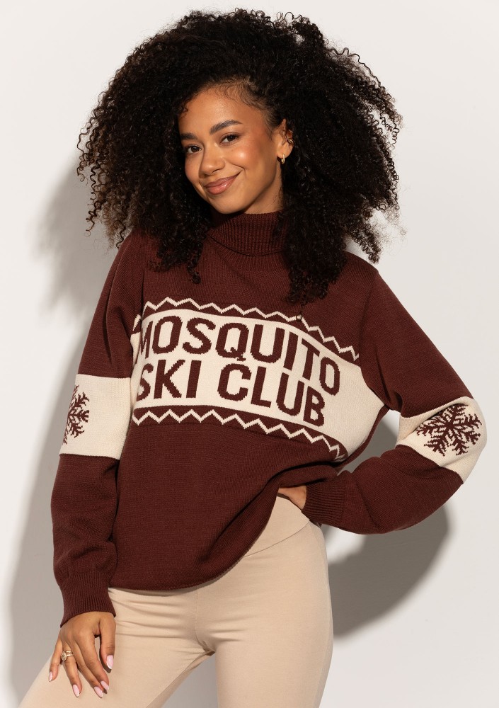 Lodge - Brown sweater with a jacquard pattern "ski club"