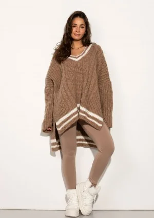 Varley - Long oversized latte beige striped sweater