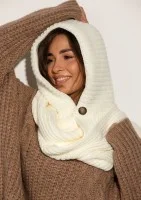 Hood Wrap - Knitted ecru with a wrapping scarf