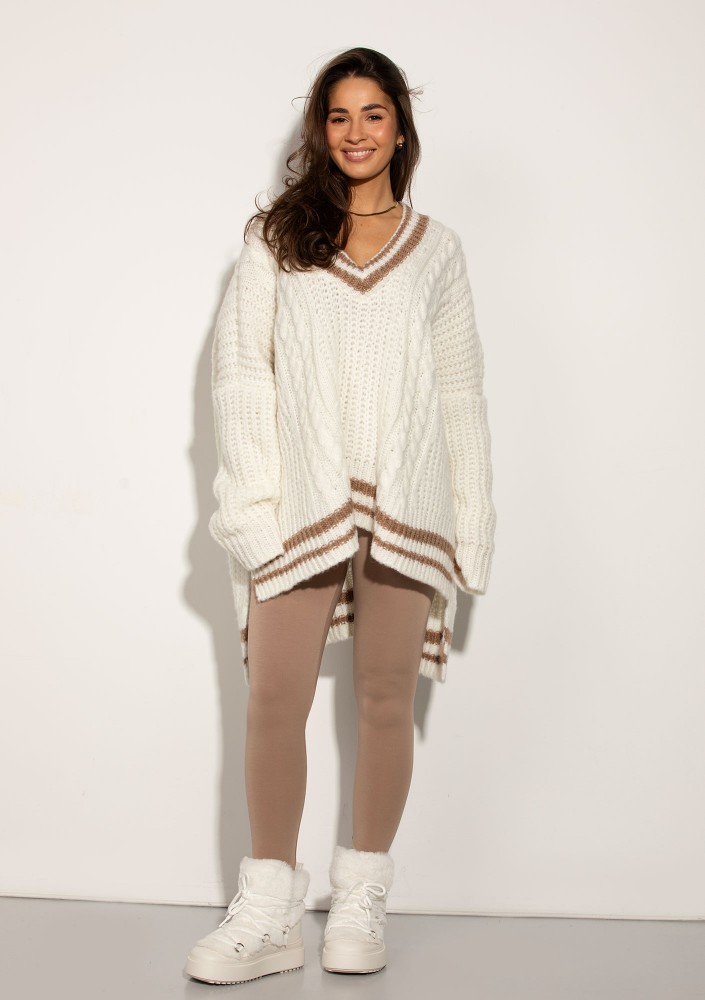 Varley - Long oversized ecru striped sweater