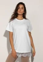 Lace Base - White cotton T-shirt with a lace bottom and embroidered logo