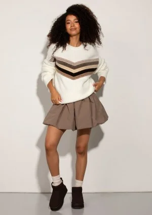 Chevron - Soft ecru sweater with multicolored pattern