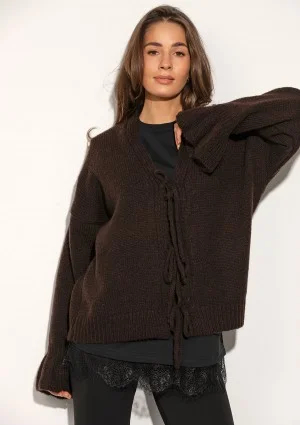 Knotty - Brown tied cardigan with loose sleeves
