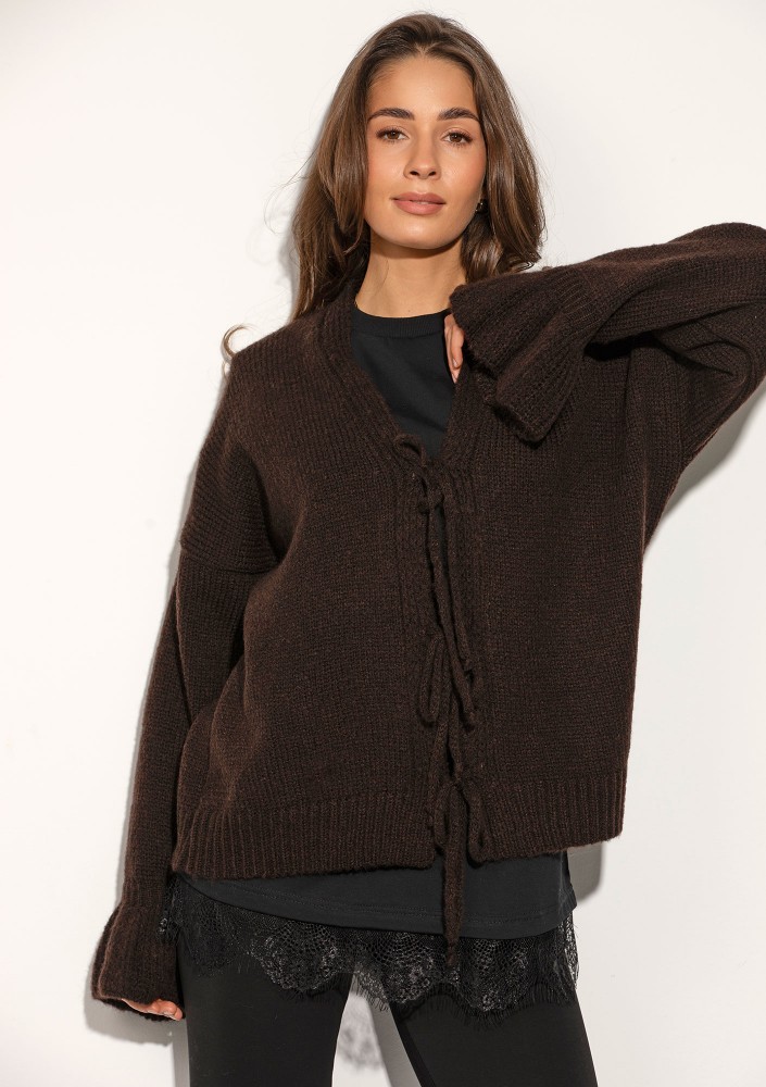 Knotty - Brown tied cardigan with loose sleeves
