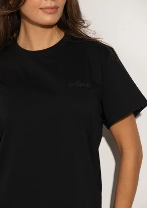 Lace Base - Black cotton T-shirt with a lace bottom and embroidered logo