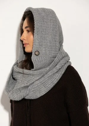 Hood Wrap - Dzianinowy kaptur z otulającym szalem Szary Melanż