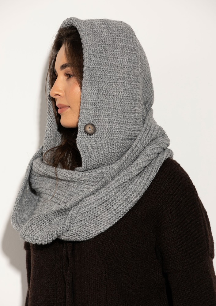 Hood Wrap - Knitted melange grey with a wrapping scarf