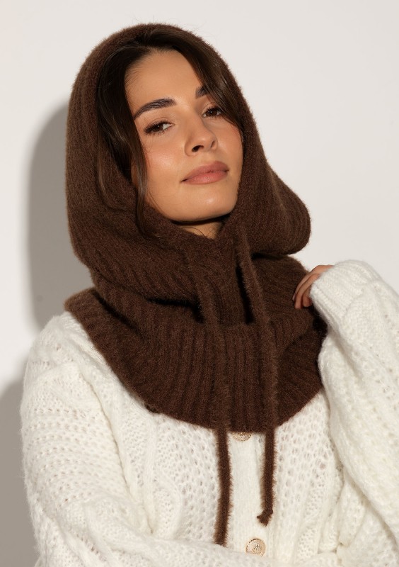Alpaca Hood - Miękka balaclava dzianinowa Brązowa