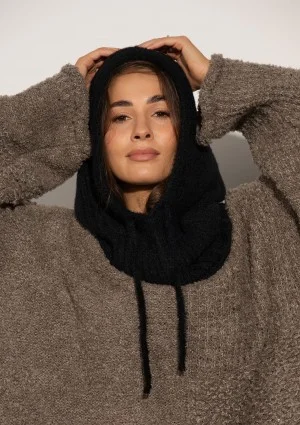 Alpaca Hood - Miękka balaclava dzianinowa Czarna