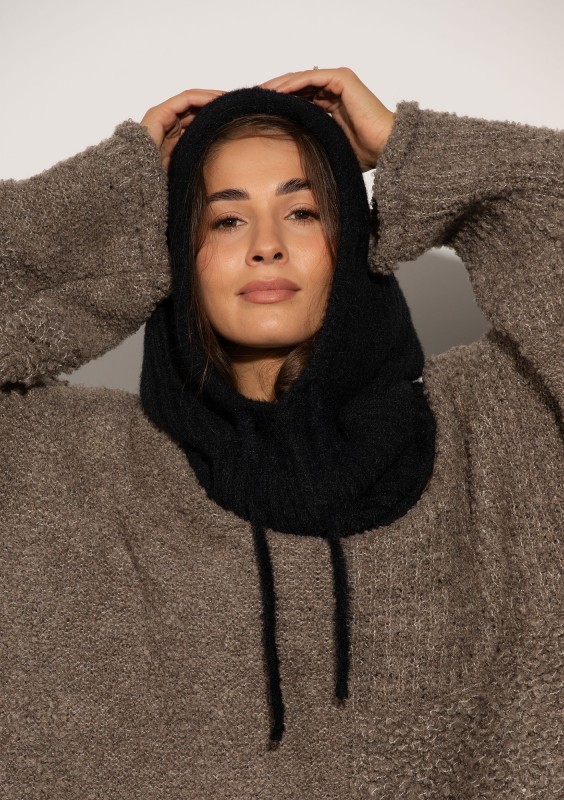 Alpaca Hood - Miękka balaclava dzianinowa Czarna