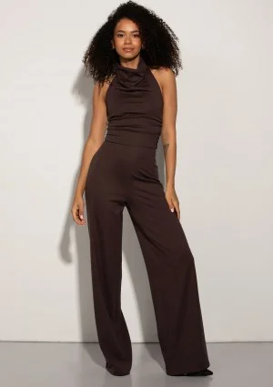 Luce - Brown jumpsuit with a halter neckline