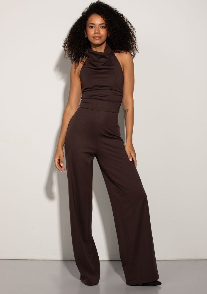 Luce - Brown jumpsuit with a halter neckline