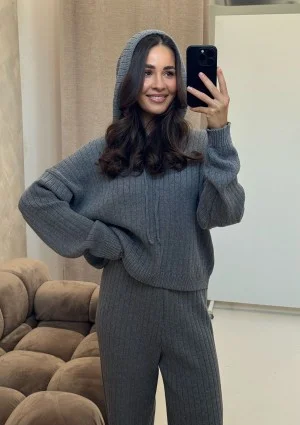 Barro - Melange grey knitted in stripes hoodie