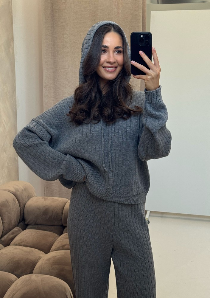 Barro - Melange grey knitted in stripes hoodie