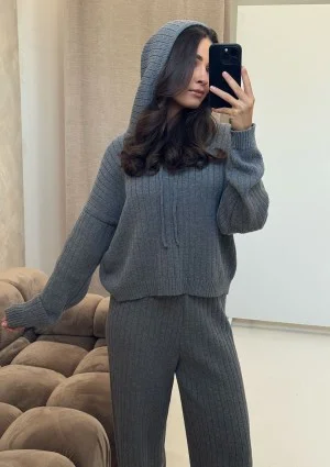 Barro - Melange grey knitted in stripes hoodie