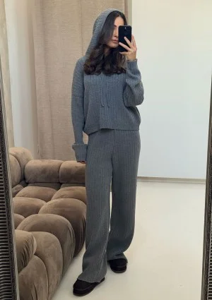 Barro - Melange grey knitted in stripes pants