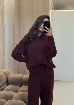 Barro - Brown knitted in stripes hoodie