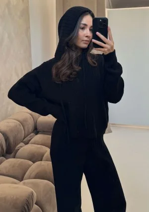 Barro - Black knitted in stripes hoodie