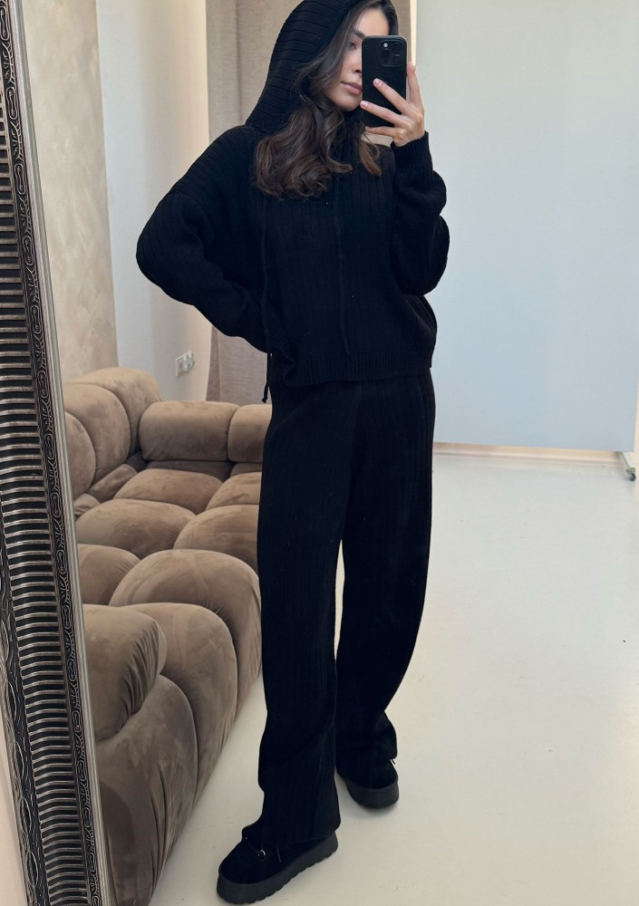 Barro - Black knitted in stripes hoodie