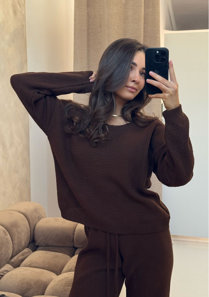 Misti - Brown waffle weaved sweater
