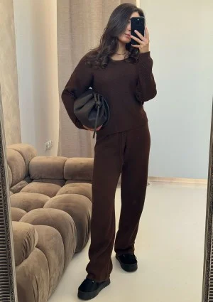 Misti - Brown waffle weaved sweater