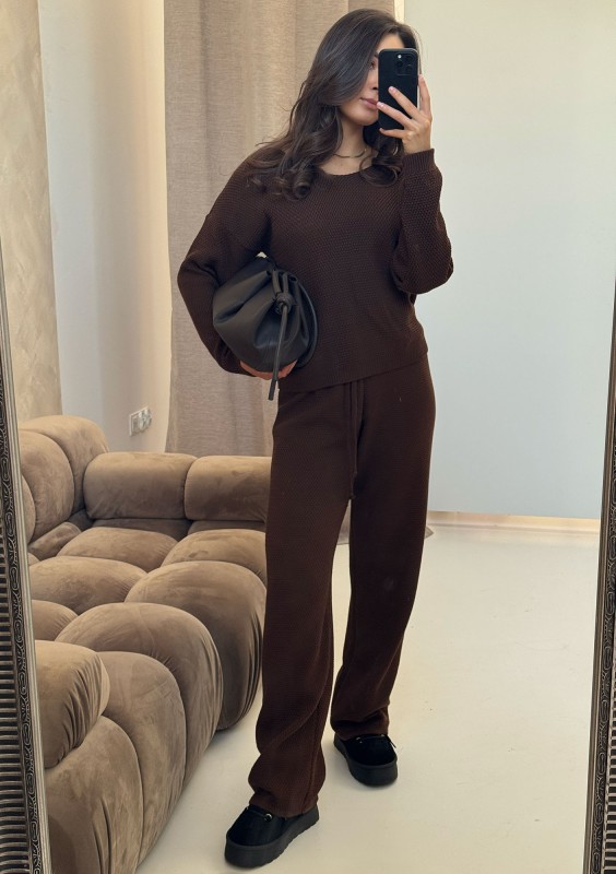 Misti - Brown waffle weaved pants