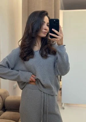 Misti - Melange grey waffle weaved sweater