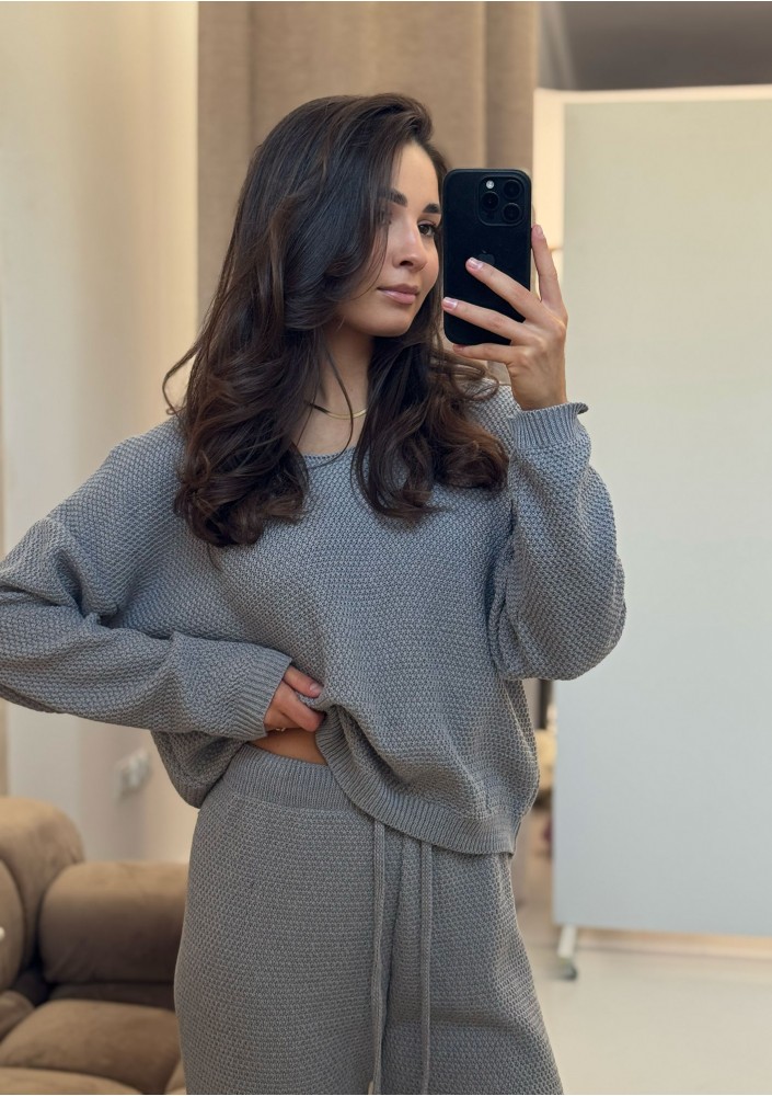 Misti - Melange grey waffle weaved sweater