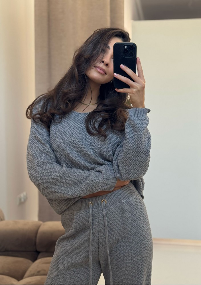 Misti - Melange grey waffle weaved sweater