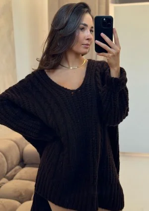 Lofty Long - Super oversized dark brown sweater