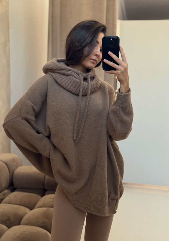 Alpaca Hood - Miękka balaclava dzianinowa Latte