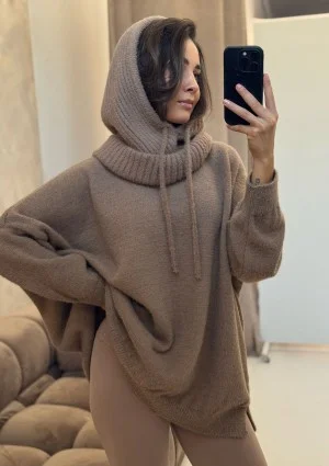 Alpaca Hood - Latte beige soft balaclava