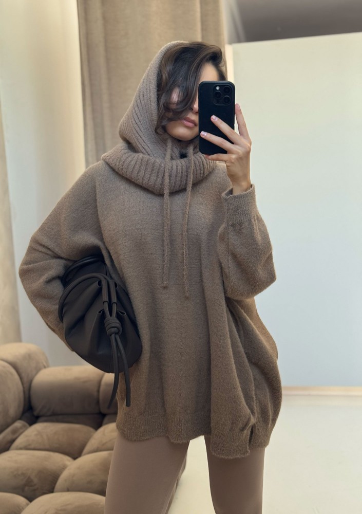 Alpaca Hood - Miękka balaclava dzianinowa Latte