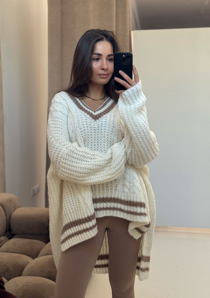 Varley - Long oversized ecru striped sweater