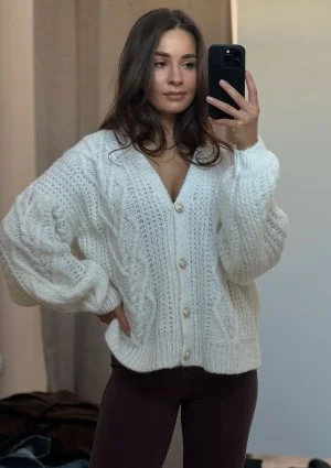 Aran - Ecru fluffy cardigan
