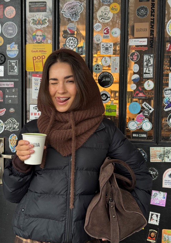 Alpaca Hood - Miękka balaclava dzianinowa Brązowa