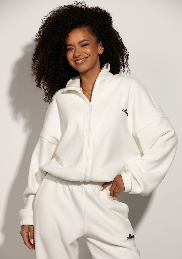 Glide - Zipped up ecru microfleece jumper
