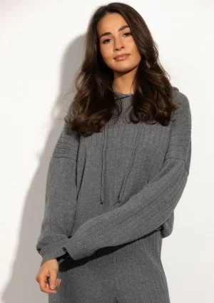 Barro - Melange grey knitted in stripes hoodie