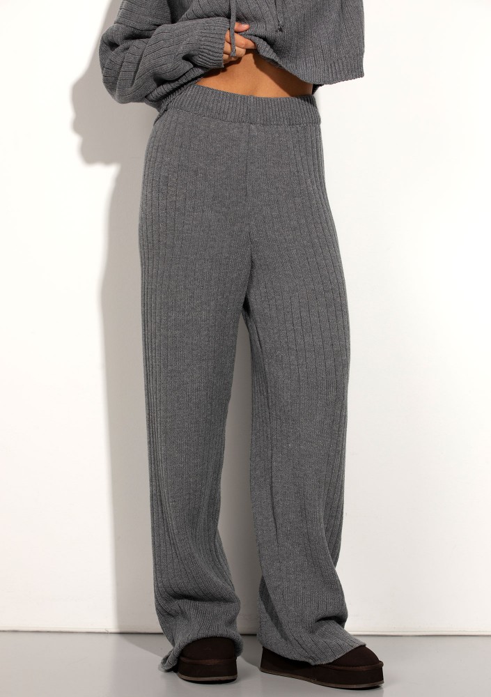 Barro - Melange grey knitted in stripes pants