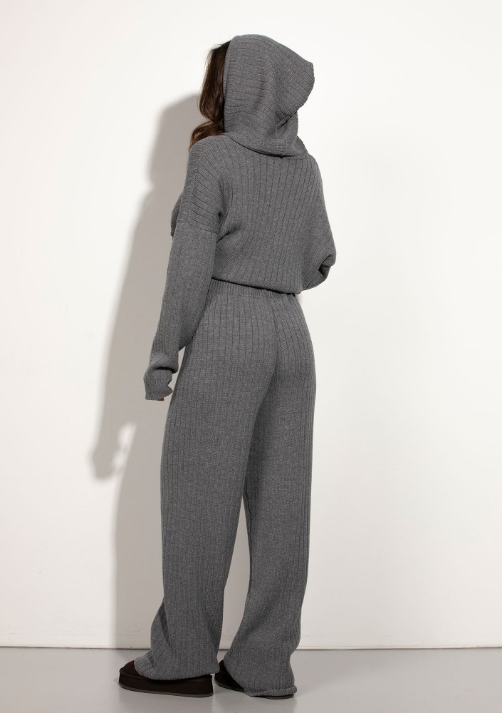 Barro - Melange grey knitted in stripes pants