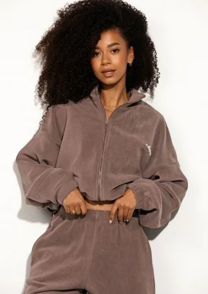 Glide - Zipped up latte beige microfleece jumper